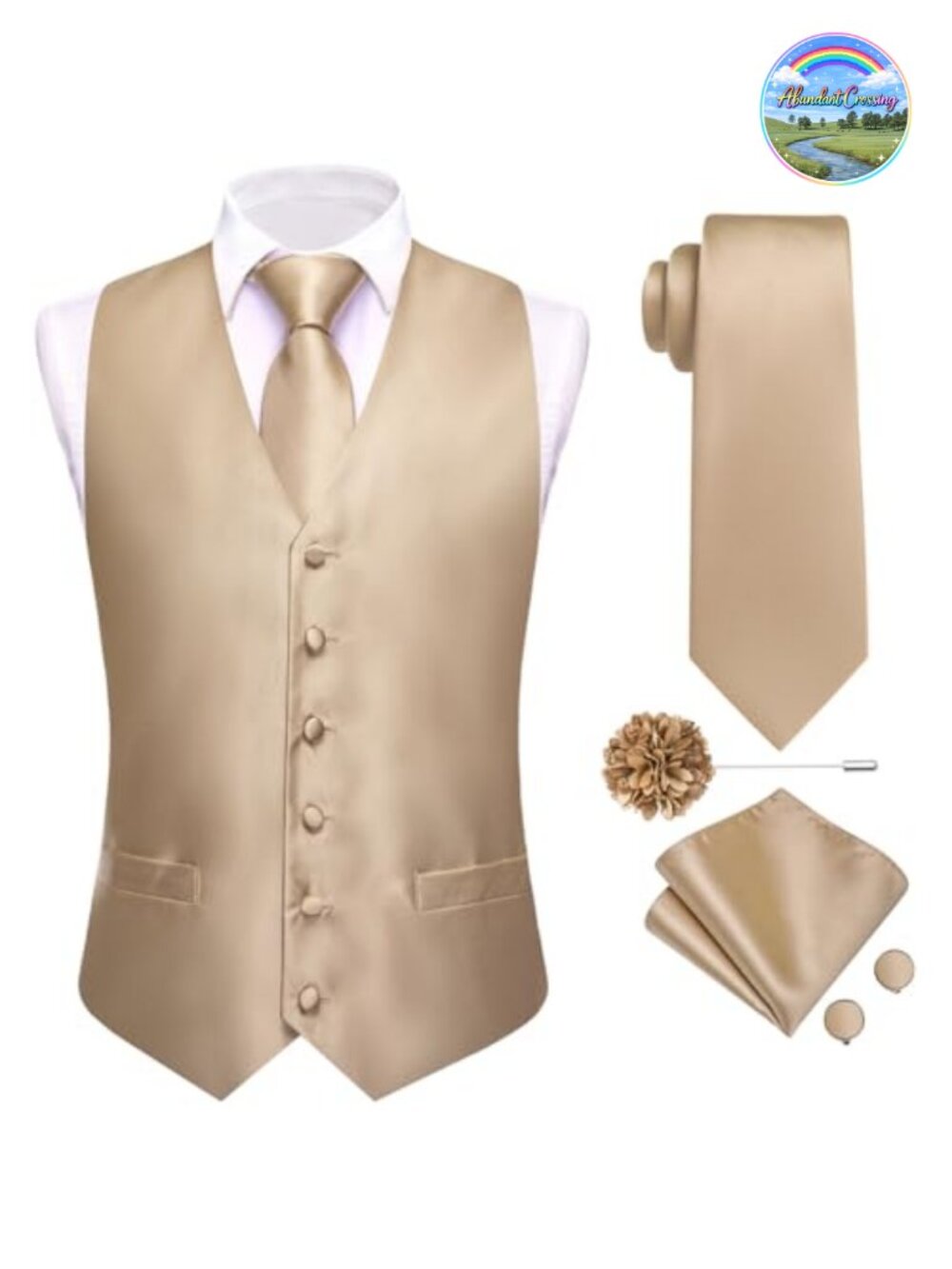 Mens Silk Suit Vest Tie Set 5PC Jacquard Formal Wedding Tuxedo